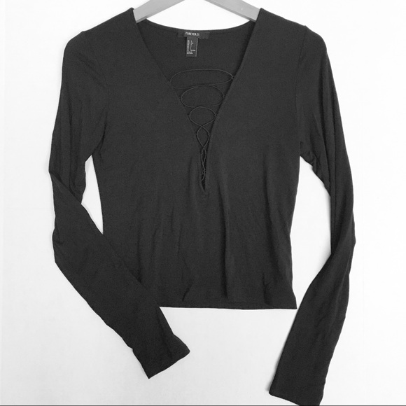 Forever 21 Lace Up Black Crop Top - Picture 4 of 6